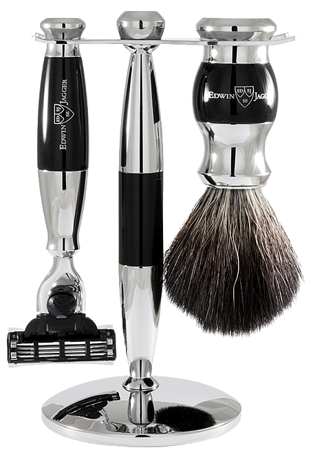 Edwin Jagger Mach 3 Ebony & Chrome Set
