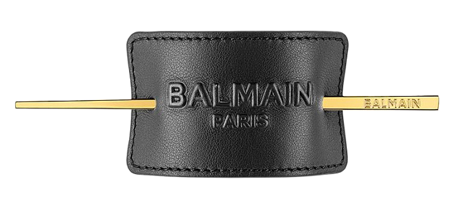 Balmain Hair Couture Genuine Leather Signature Hair Barrette Black