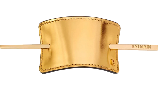 Balmain Hair Couture Hair Barrette Leather Gold